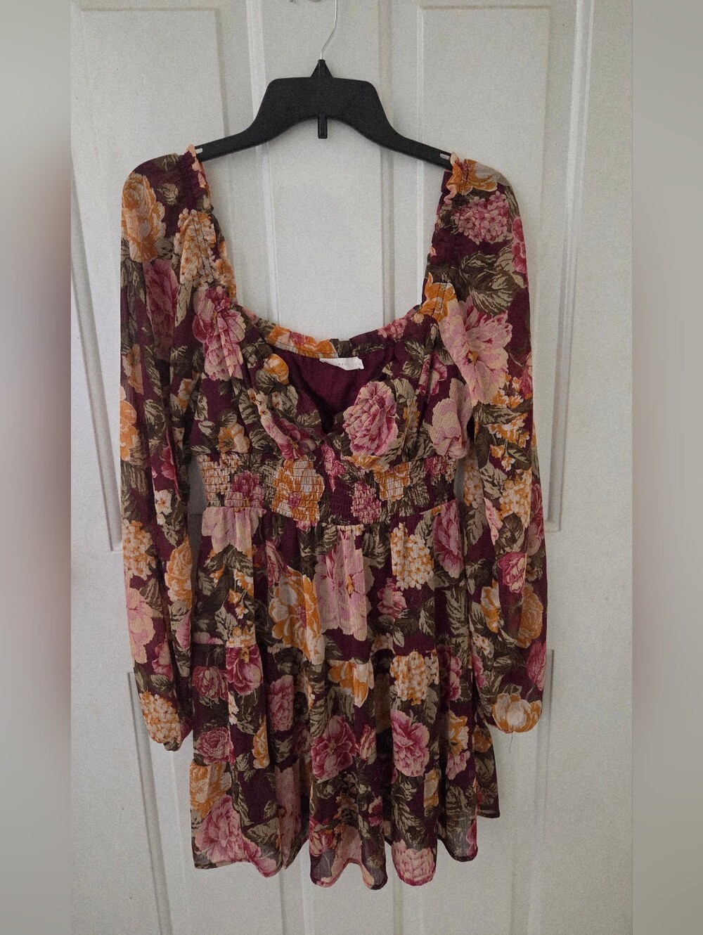 Lush Long Sleeve Plum,Peach,Rose Floral Dress Large